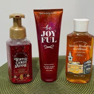 BBW Santa’s Blueberry Shortbread, Winter Candy Apple & Be Joyful set of 3 NWT